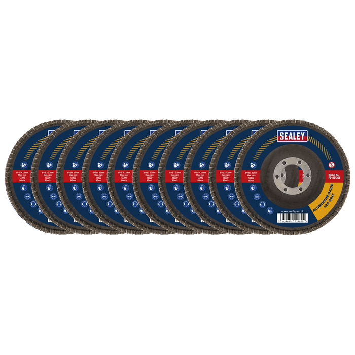 Sealey Flap Discs Aluminium Oxide, Ø115mmØ22mm Bore 120Grit - Pack of 10, FD115120E10