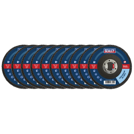 Sealey Flap Discs Zirconium, Ø115mmØ22mm Bore 40Grit - Pack of10, FD1154010