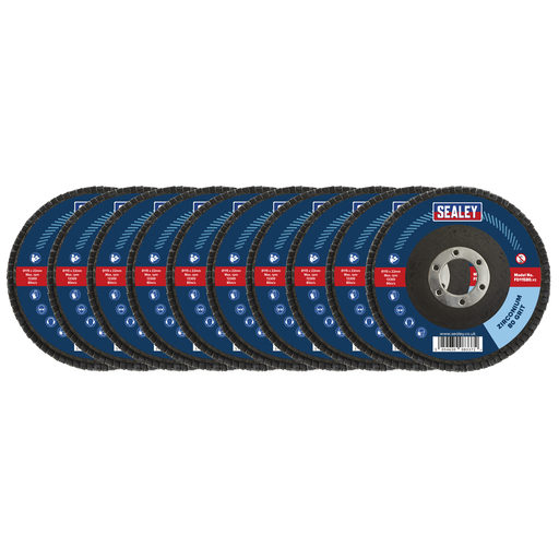 Sealey Flap Discs Zirconium, Ø115mmØ22mm Bore 80Grit - Pack of 10, FD1158010