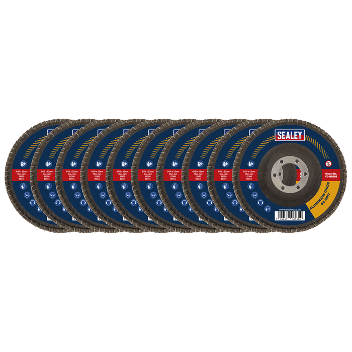 Sealey Assorted Grit Flap Discs Aluminium Oxide, Ø115mmØ22mm Bore - Pack of 10, FD115EMIX