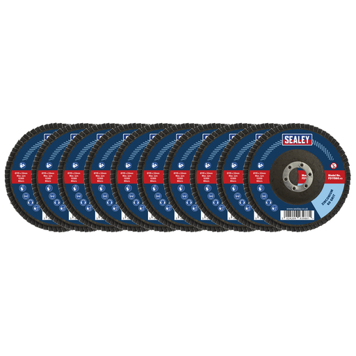 Sealey Assorted Grit Flap Discs Zirconium Ø115mm,Ø22mm Bore - Pack of 10, FD115MIX