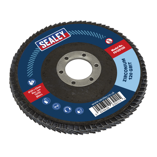 Sealey Flap Disc Zirconium, Ø125mm Ø22mm Bore 120Grit, FD125120