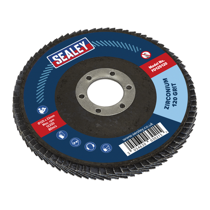 Sealey Flap Disc Zirconium, Ø125mm Ø22mm Bore 120Grit, FD125120