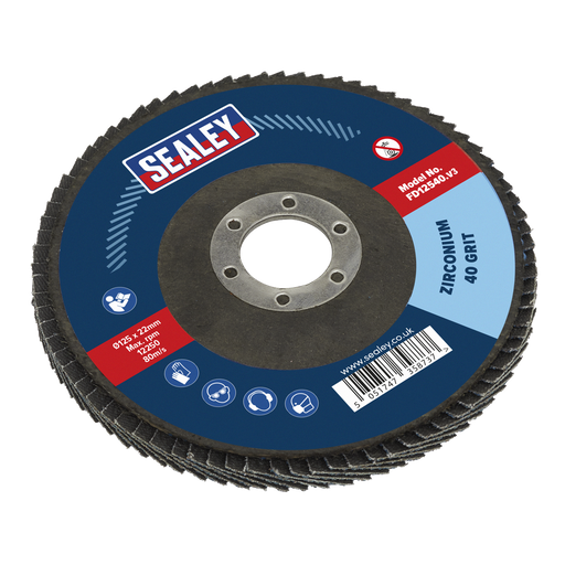 Sealey Flap Disc Zirconium, Ø125mm Ø22mm Bore 40Grit, FD12540