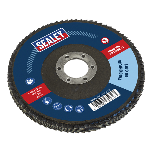 Sealey Flap Disc Zirconium, Ø125mm Ø22mm Bore 60Grit, FD12560