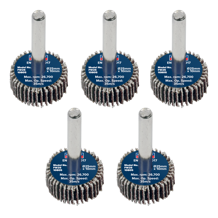 Sealey Flap Wheels, Ø25 x 10mm Ø6mm Shaft 80Grit- Pack of 5, FW2510805