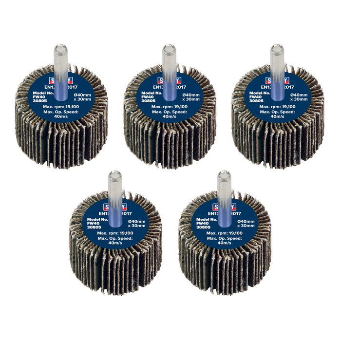 Sealey Flap Wheels, Ø40 x 30mm Ø6mm Shaft 80Grit - Pack of 5, FW4030805