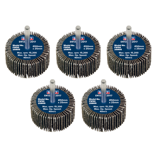 Sealey Flap Wheels, Ø50 x 25mm Ø6mmShaft 80Grit - Pack of 5, FW5025805