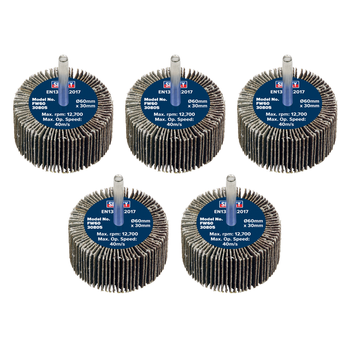 Sealey Flap Wheels, Ø60 x 30mm Ø6mm Shaft, 80Grit - Pack of 5, FW6030805