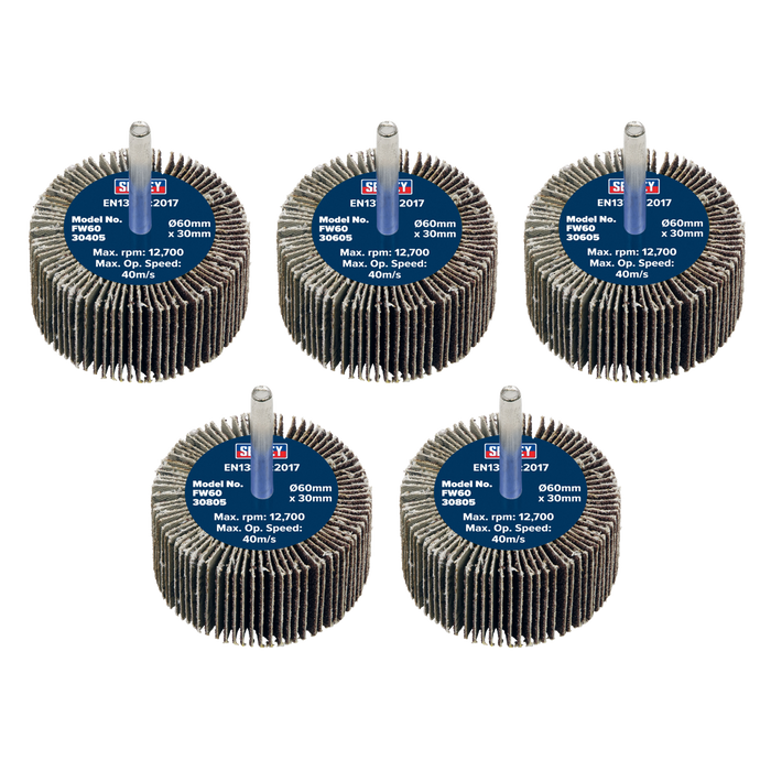 Sealey Flap Wheels, Ø60 x 30mm Ø6mm Shaft Assorted Grit- Pack of 5,FW6030ASS