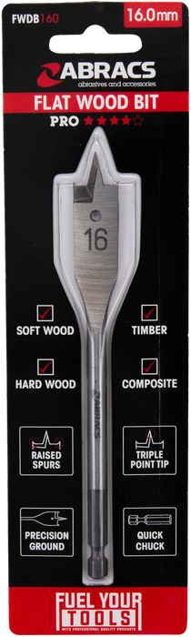 Abracs 16.0mm Flat Wood Drill Bit, FWDB160