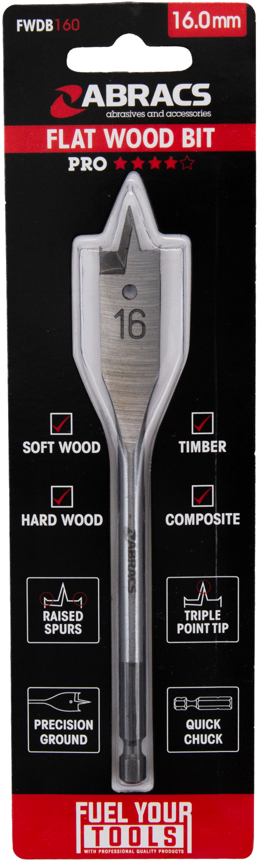 Abracs 16.0mm Flat Wood Drill Bit, FWDB160