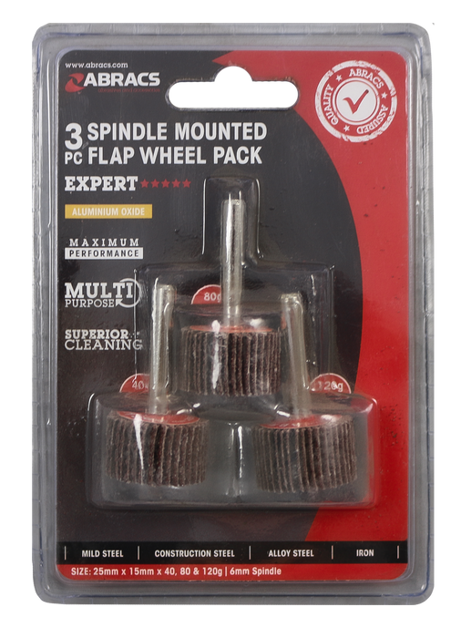 Abracs 3pc Flap Wheels Pack, 25mm x 15mm x 40/80/120g Pack of 1, FWPK325