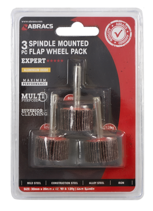 Abracs 3 Pcs Flap Wheels Pack, 30mm x 20mm x 40/80/120g Pack of 1, FWPK330