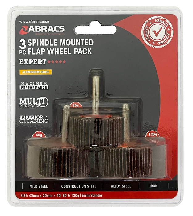 Abracs 3Pcs Flap Wheels Pack, 40mm x 20mm x 40/80/120g Pack of 1, FWPK340