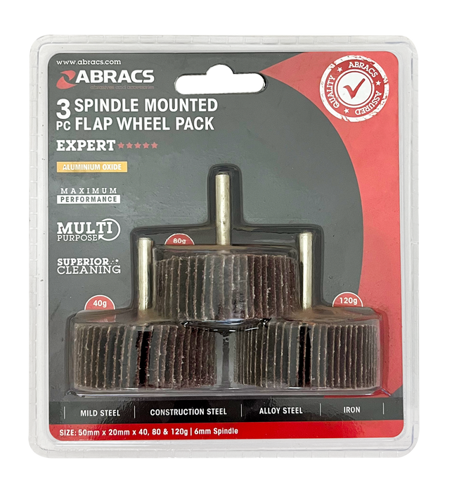 Abracs 3pc Flap Wheels Pack, 50mm x 20mm x 40/80/120g - Pack of 1, FWPK350