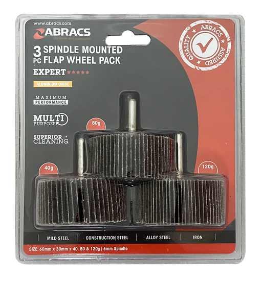 Abracs 3pc Flap Wheels Pack ,60mm x 30mm x 40/80/120g - Pack of 1, FWPK360
