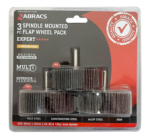 Abracs 3pc Flap Wheel Packs, 80mm x 30mm x 40/80/120g - Pack of 1, FWPK380