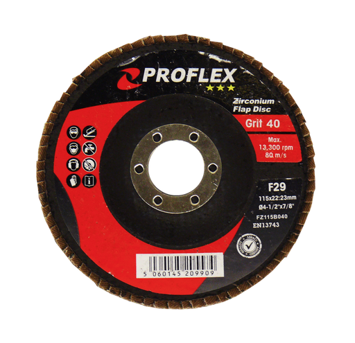 Abracs ProFlex Flap Discs, 115mm x 40g - Pack of 25, FZ115B040