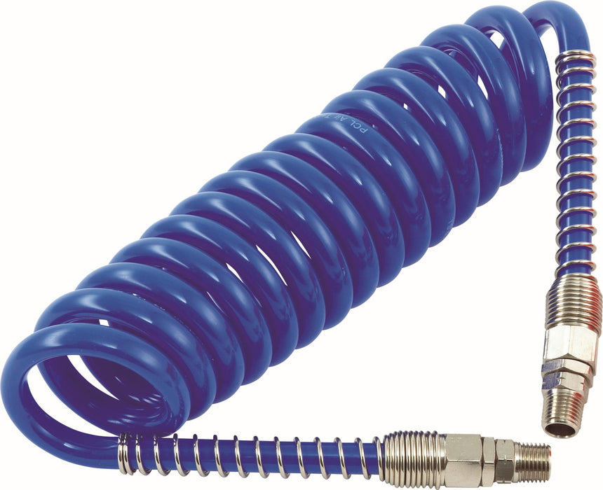PCL HA5212 Polyurethane Coiled Hose Assembly, Blue, 5m of 6.5mm i/d Hose, Male Thread R 1/4 Swivel Ends