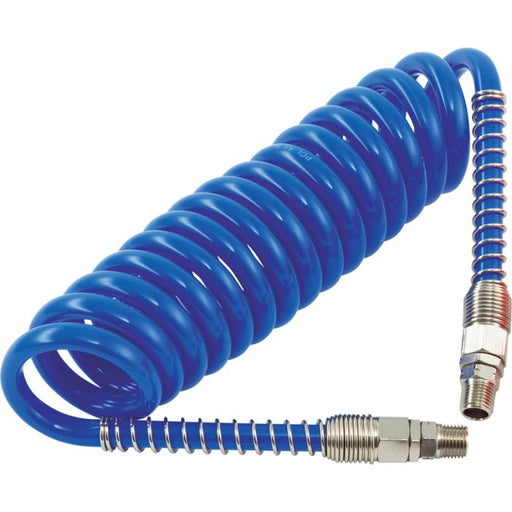 Hose Assembly, Polyurethane Coiled, Blue, 7.5m of 6.5mm i/d Hose, Male Thread R 1/4 Swivel Ends, HA5214, PCL