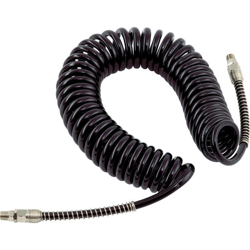 PCL HA5215 Polyurethane Coiled Hose Assembly, Black, 7.5m of 6.5mm i/d Hose, Male Thread R 1/4 Swivel Ends