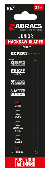 Abracs 150mm HackSaw Blade - 24T - 10(Pcs) Pack of 1, HB15024