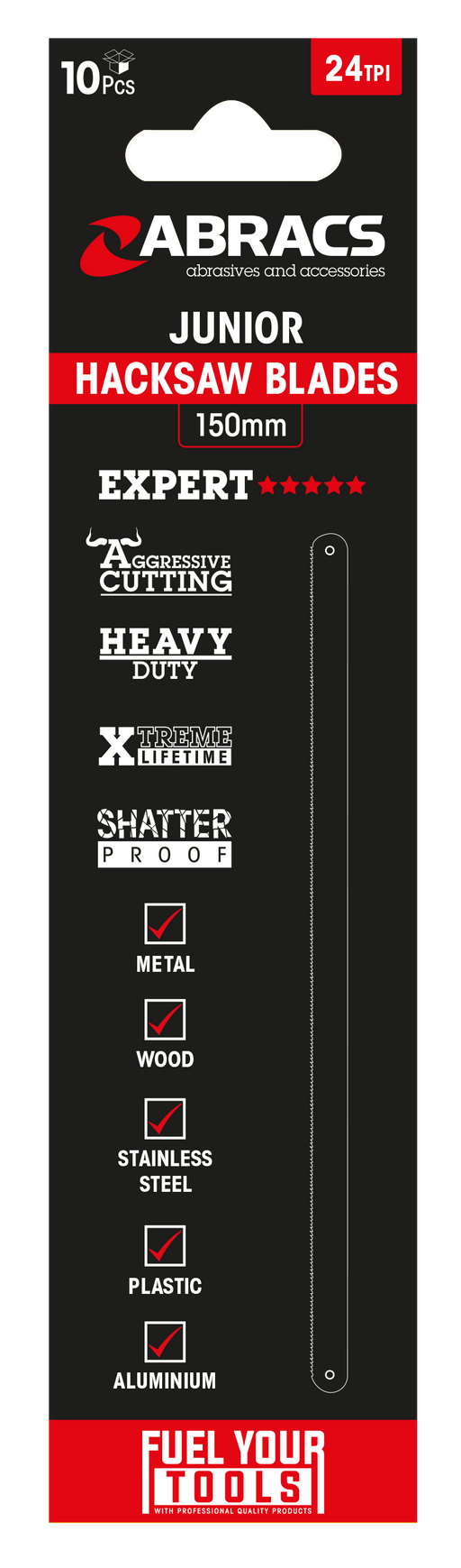 Abracs 150mm HackSaw Blade - 24T - 10(Pcs) Pack of 1, HB15024