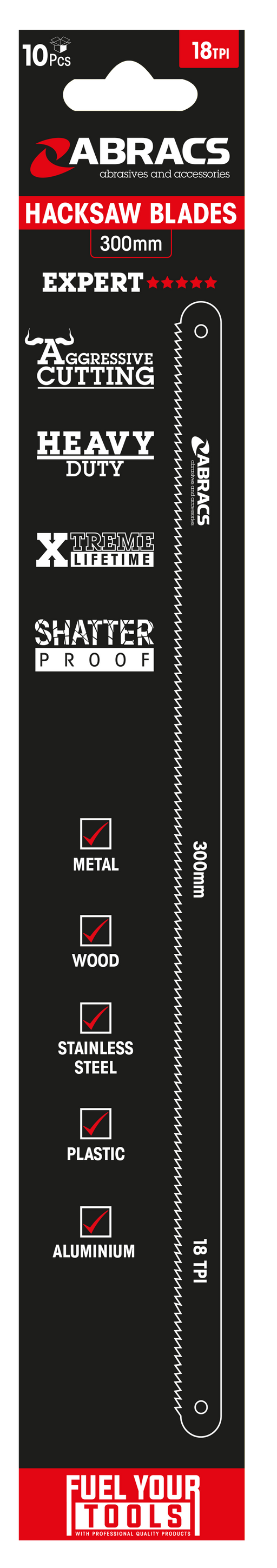 Abracs 300mm HackSaw Blade - 18T - 10(Pcs) Pack of 1, HB30018