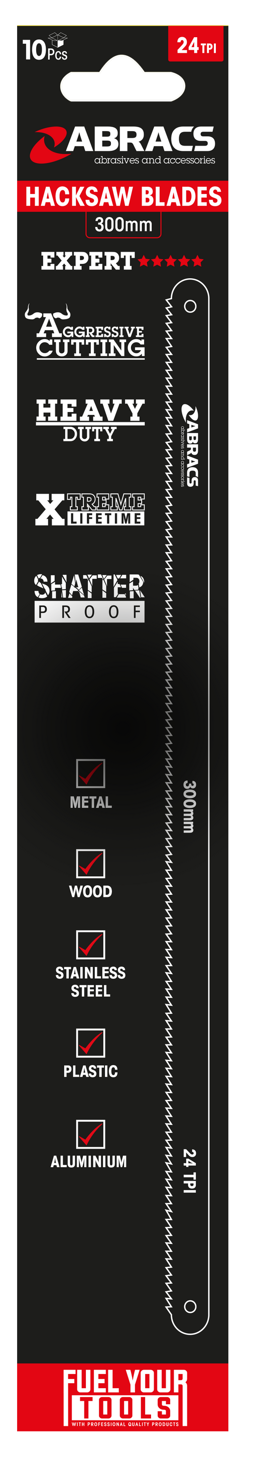 Abracs 300mm HackSaw Blade - 24T - 10(Pcs) Pack of 1, HB30024