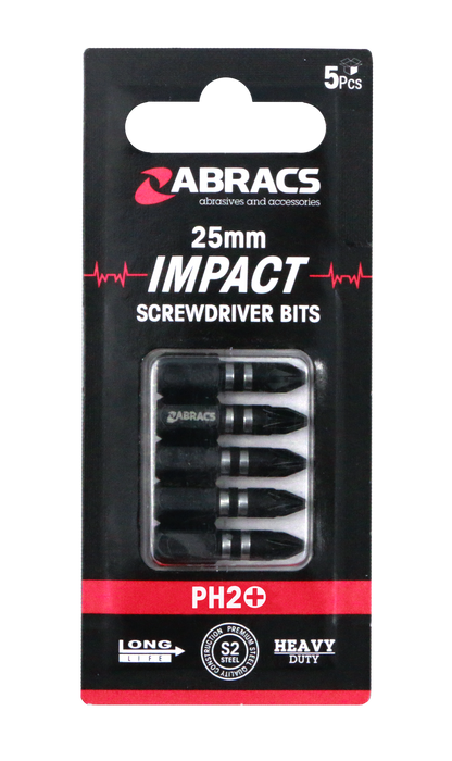 Abracs 25mm Impact S/D Bit - PH2 - 5(Pcs) Pack of 1, IPH22505