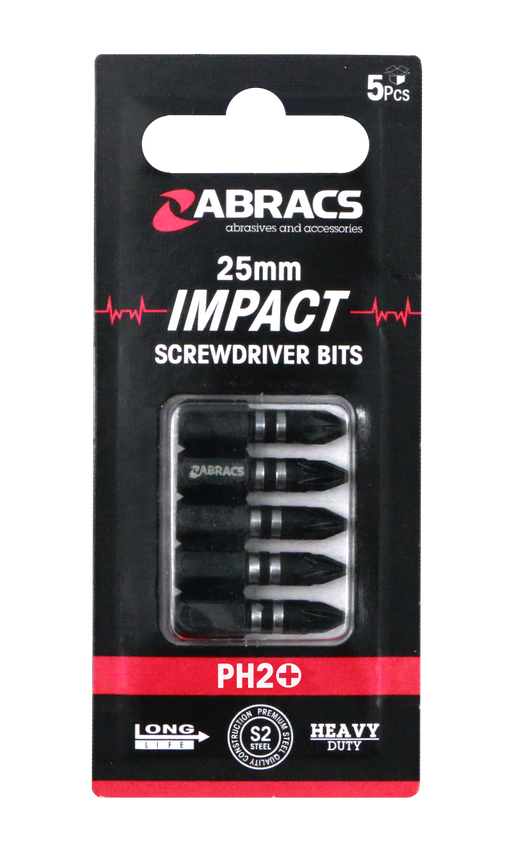 Abracs 25mm Impact S/D Bit - PH2 - 5(Pcs) Pack of 1, IPH22505