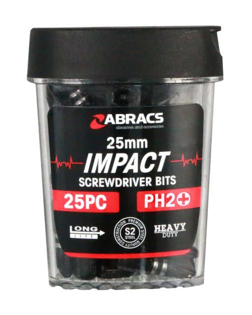 Abracs 25mm Impact S/D Bit - PH2 - 25(Pcs) Pack of 1, IPH22525