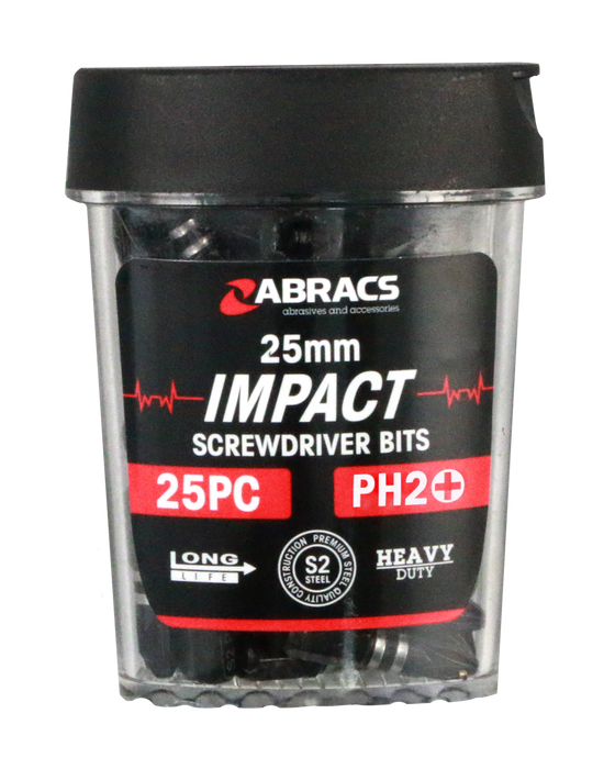 Abracs 25mm Impact S/D Bit - PH2 - 25(Pcs) Pack of 1, IPH22525