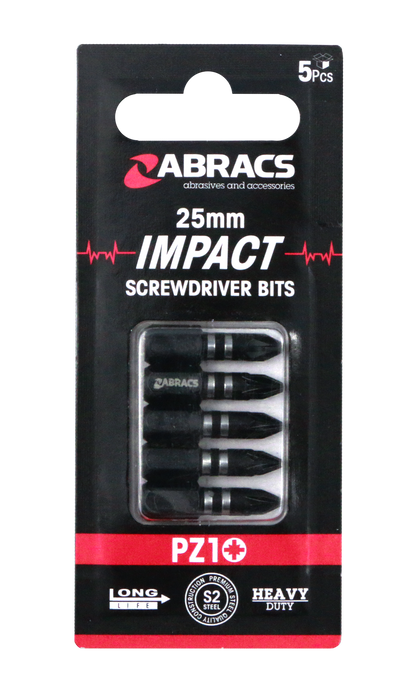 Abracs 25mm Impact S/D Bit - PZ1 - 5(Pcs) Pack of 1, IPZ12505
