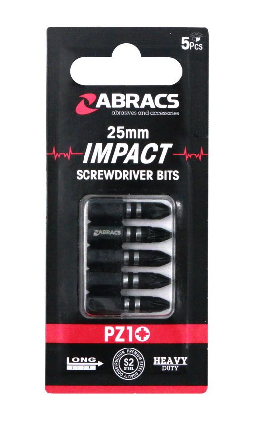Abracs 25mm Impact S/D Bit - PZ1 - 5(Pcs) Pack of 1, IPZ12505