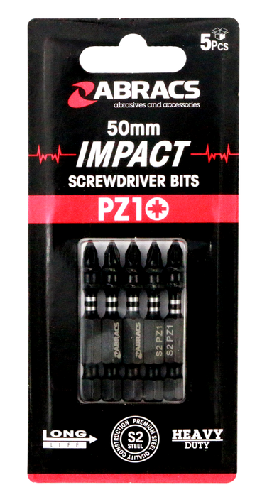 Abracs 50mm Impact S/D Bit - PZ1 - 5(Pcs) Pack of 1, IPZ15005