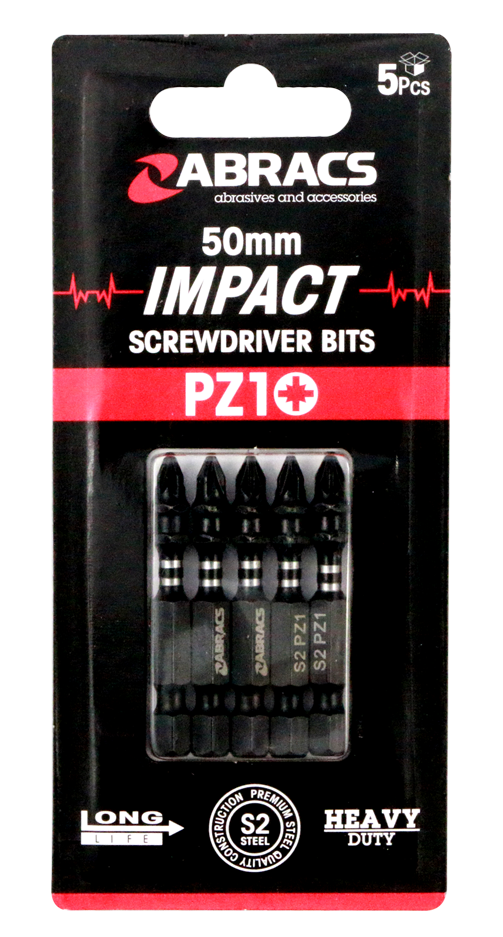Abracs 50mm Impact S/D Bit - PZ1 - 5(Pcs) Pack of 1, IPZ15005