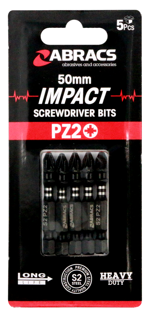 Abracs 50mm Impact S/D Bit - PZ2 - 5(Pcs) Pack of 1, IPZ25005