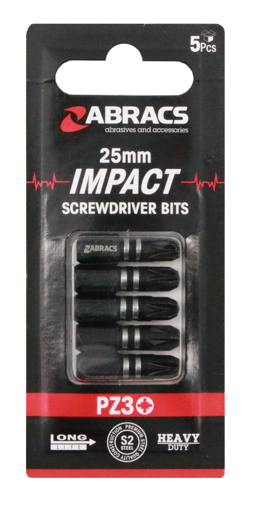 Abracs 25mm Impact S/D Bit - PZ3 - 5(Pcs)Pack of 1, IPZ32505