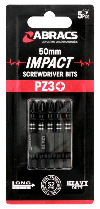Abracs 50mm Impact S/D Bit - PZ3 - 5(Pcs) Pack of 1, IPZ35005