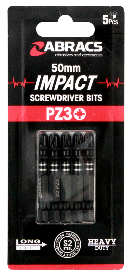 Abracs 50mm Impact S/D Bit - PZ3 - 5(Pcs) Pack of 1, IPZ35005