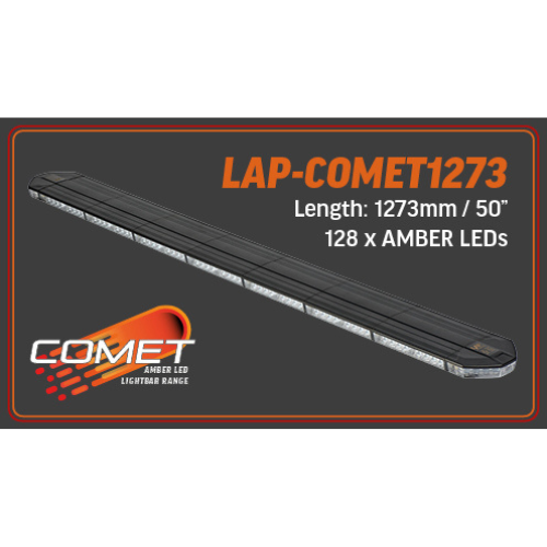 Lightbar - 128 Amber Colour LEDs, 1273mm Length, Clear Lens, 10-30V, LAP Electrical-Comet Range - LAP-COMET1273
