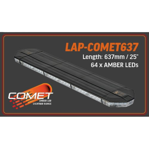 Lightbar - 64 Amber Colour LEDs, 637mm Length, Clear Lens, 10-30V, LAP Electrical-Comet Range - LAP-COMET637
