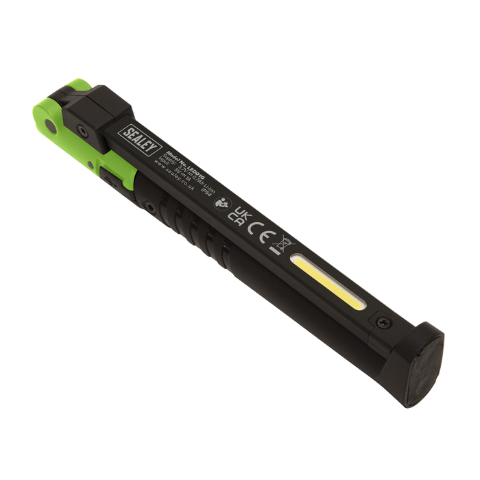 Sealey LED01G Rechargeable Slim Folding Pocket Light 2 COB & 1 SMD LED - Green