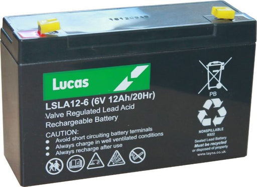 Lucas LSLA126 SLA Battery - 6v 12Ah, 1 Year Warranty