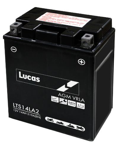 Lucas LTS14LA2 AGM Motorbike Battery - 12v 14Ah, 1 Year Warranty