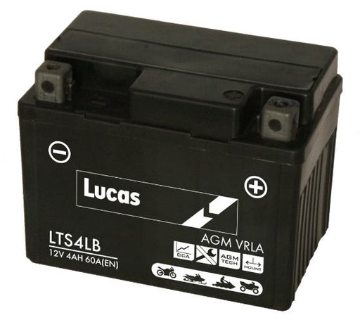 Lucas LTS4LB AGM Motorbike Battery - 12v 4Ah, 1 Year Warranty