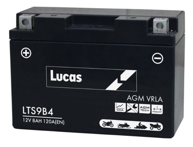 Lucas LTS9B4 AGM Motorbike Battery - 12v 8Ah, 1 Year Warranty