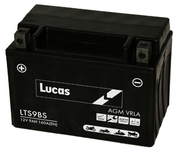 Lucas LTS9BS AGM Motorbike Battery - 12v 9Ah, 1 Year Warranty